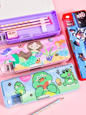 Children's pencil box boys cool stationery box Girls Primary School students with multifunctional double-sided pen box girls kindergarten