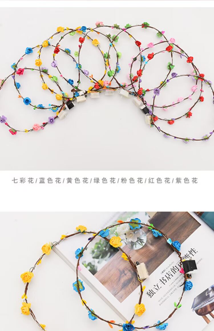Qingrang phong cách Hàn Quốc nữ đầy màu sắc dạ quang vòng hoa đội mũ trùm đầu nữ vuông đêm chợ đồ chơi trẻ em nóng - Phụ kiện tóc chuyên sỉ phụ kiện tóc