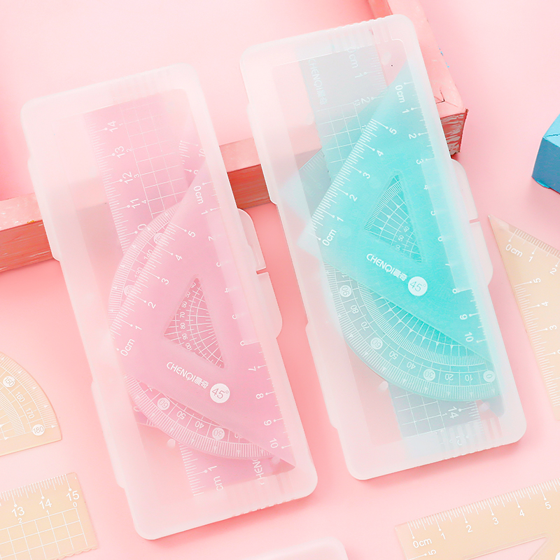 Qingjang stationery ruler set Ruler ruler Special supplies for primary school students Children's soft ruler Triangle plate four-piece set