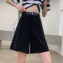 South Korea 2021 New Summer Suit Shorts Womens Thin Loose Slight Wide Leg Five-Split Pants Straight Trousers