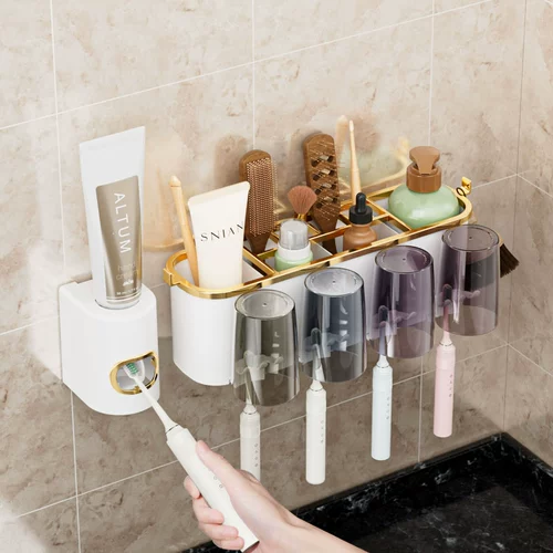 Зубная щетка установила стойку на полку зубной чашки для ванной комнаты, зубная стенка для рта на стену зубного цилиндра