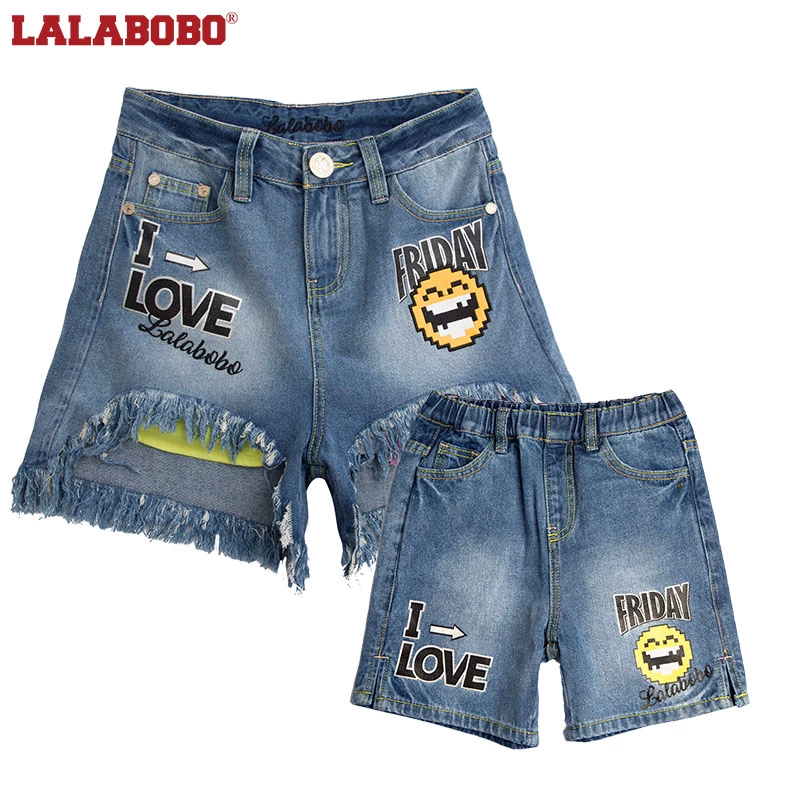 LALABOBOKIDS cha mẹ-con mặc mùa hè quần short denim nụ cười mẹ-con mới - Trang phục dành cho cha mẹ và con