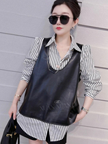 European new style genuine leather pullover vest fashionable A-line dress vest for women casual top sleeveless top
