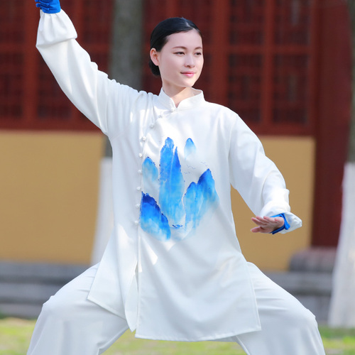 Tai chi clothing chinese kung fu uniforms Chen Jiagou Tai Chi Clothing dress new elegant Chinese style landscape hand painted martial arts performance suit spring meditation suit