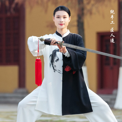 Tai chi clothing chinese kung fu uniforms Women new elegant hand-painted mid long performance clothes men martial arts performance clothes spring and Autumn