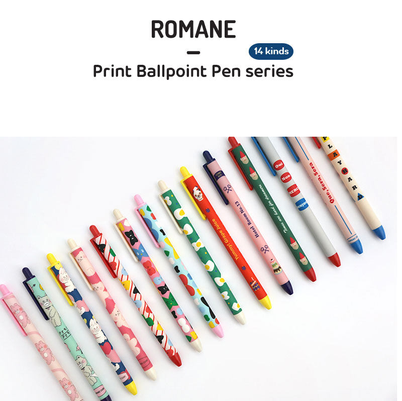3 romane Korean cartoon cute 0 38mm black ballpoint pen retractable press girl ballpoint pen