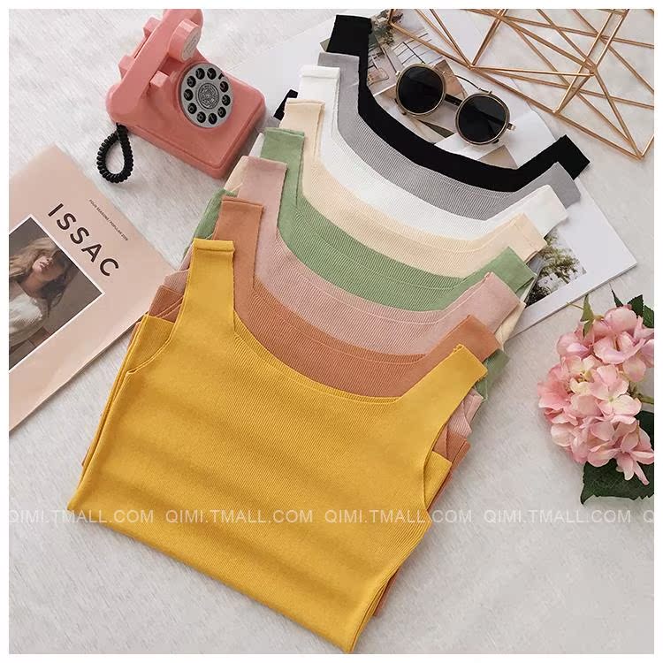 Mùa xuân và hè 2019 áo vest yếm mới của phụ nữ gợi cảm mặc thẳng đan mỏng chạm đáy lỏng lẻo - Áo ba lỗ quần áo thời trang nữ
