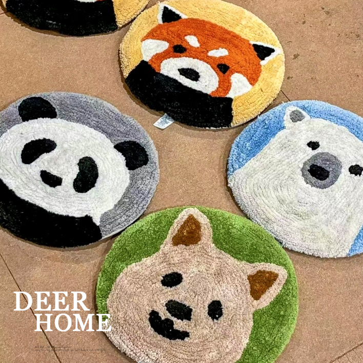 Japanese-Style Cartoon Animal Non-Slip Seat Cushion, Velvet Round Chair Pad, Mj Same Style Panda Car Seat Cushion, Bathroom Mat