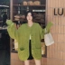 Áo len dệt kim nữ mùa xuân và mùa thu Phiên bản Hàn Quốc Loose Lazy Wind Avocado Green Lantern Tay áo len Áo khoác ngoài Làn sóng mới - Áo len cổ chữ V