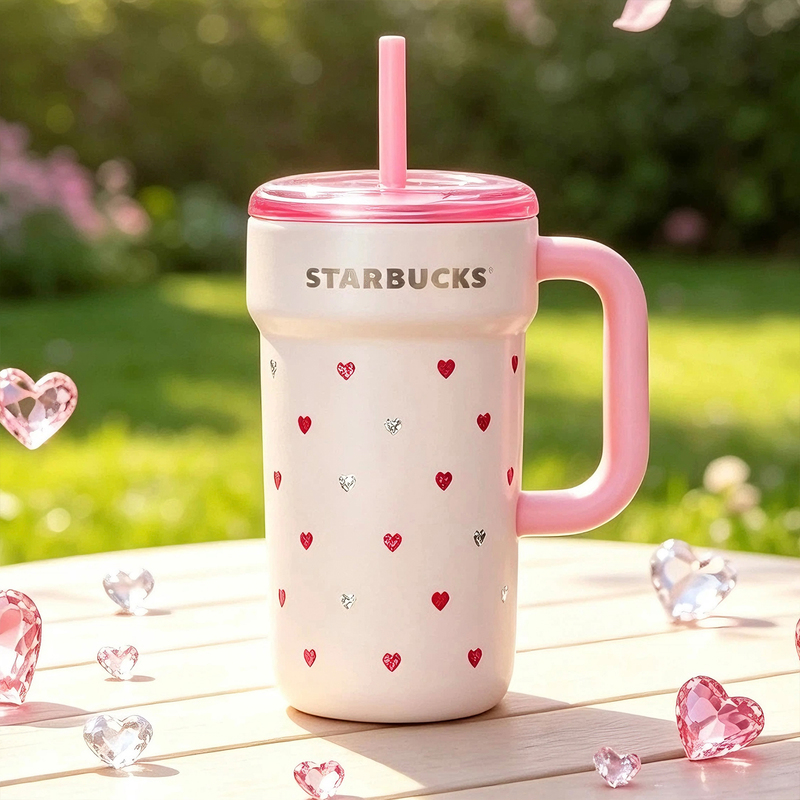 Starbucks Cup 2026 Starry Confession Pink Heart Stainless Steel Ice Straw Cup Gift Box Chinese Valentine's Day Gift