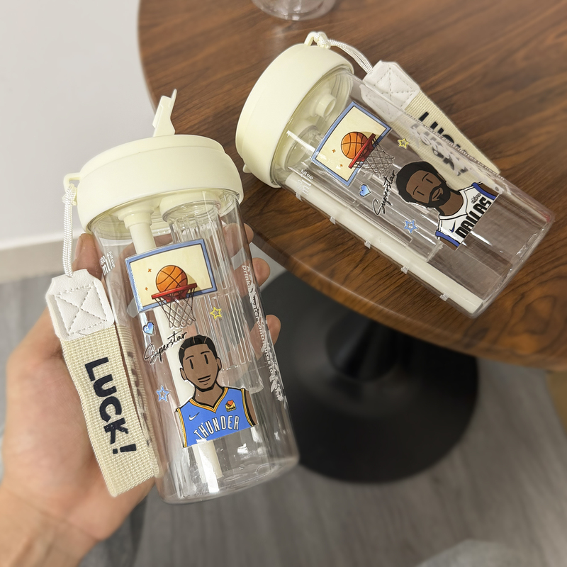 Alexander Irving Basketball Straw Cup with Tea Filter and Cartoon Stickers, Portable Basketball Water Bottle, Couple's Gift