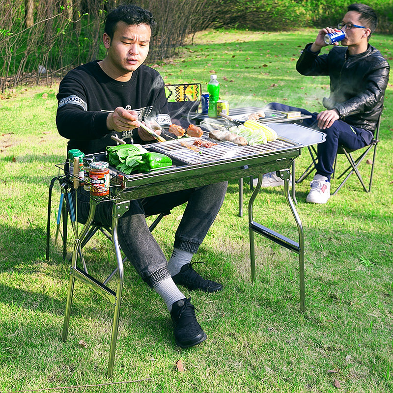 Barbecue Grill Outdoor Stainless Steel Thickened Charcoal Carbon Baking Stove Outdoor Grill Sub full set of utensils