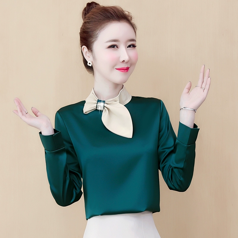 Năm 2021 áo sơ mi satin mới của phụ nữ mùa thu tất cả phù hợp với tính khí áo sơ mi nữ dài tay voan chuyên nghiệp áo sơ mi cơ sở CV - Áo sơ mi