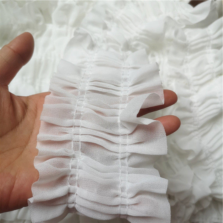 Homemade quality 8 cm wide field garden white snow spinning pleat fabric lace accessories micro-slingshot straight 2020 Double 12