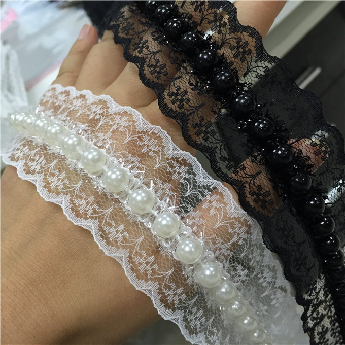 4 2CM Quality black and white lace lace lace with string of beads lace lace accessories curtains Cubic lace accessories