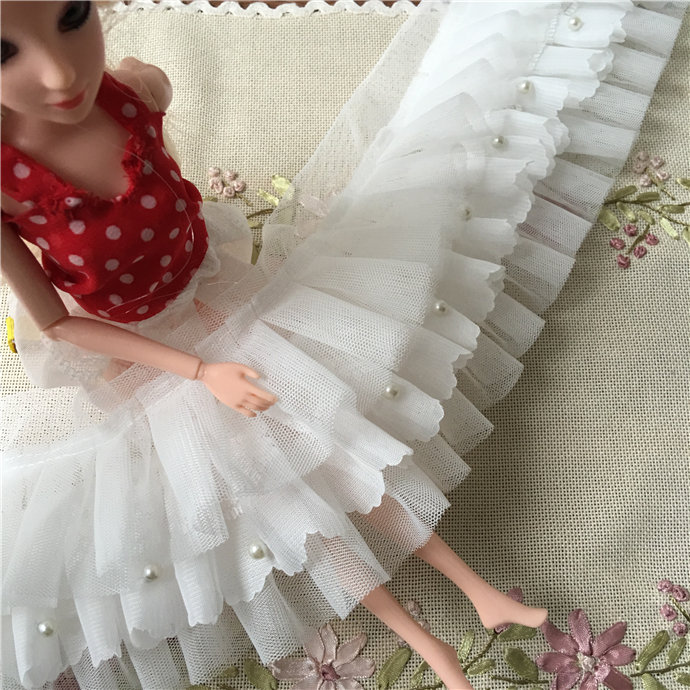 Hot Sell White Snow Spinning American Countryside Web Yarn Lace Multilayer Pleats Skirt Hem Cuff Dresses Wedding Dresses Lace Accessories