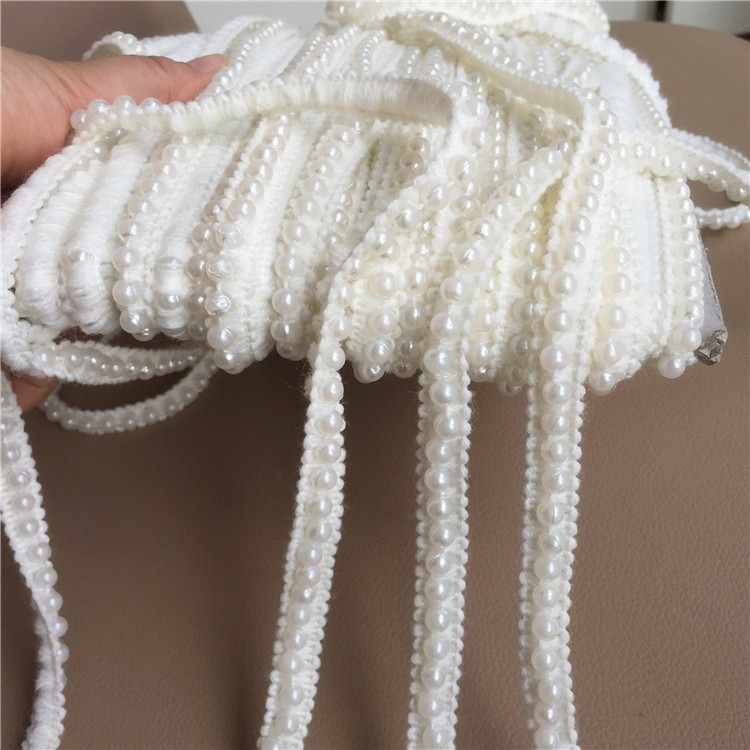 10 Yards/Lot Perlenbesetzte Spitzenborte DIY Handgefertigte Hochzeitskleid-Verzierung Wollperlen-Spitzenzubehör Spitzenstoff RS550 – Detail 5