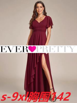 EverprettyPlus European and American plus-size chubby girl evening dress with V-neck and lotus leaf sleeves, perfect for evening parties