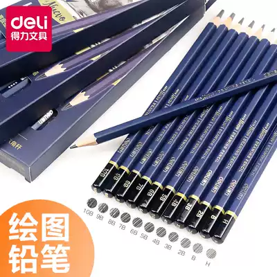 Del Drawing Pencil Sketch Set Soft Medium and Hard Sketch Pen Full Set of 2b2h4b6b8b Soft Carbon Professional Painting Beginners Students Use Art Tools Special Drawing 14b12b Special Soft