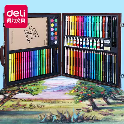 Deli watercolor pen set for primary school students, children, kindergarten, primary school students, washable non-toxic painting pen, beginner painting set, baby color pen, gift box, art school supplies, watercolor pen