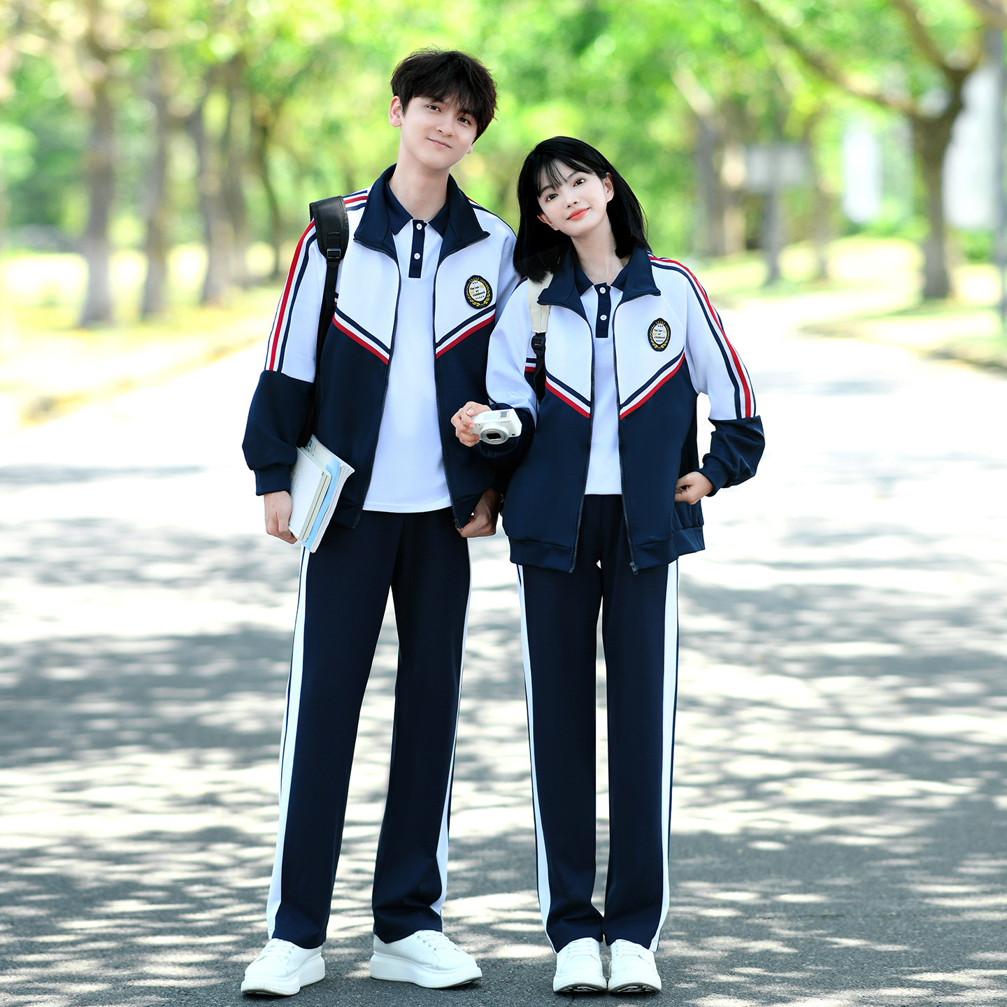 开学季学院风班服高中小学生拼色长袖外套秋季运动会校服三件套装