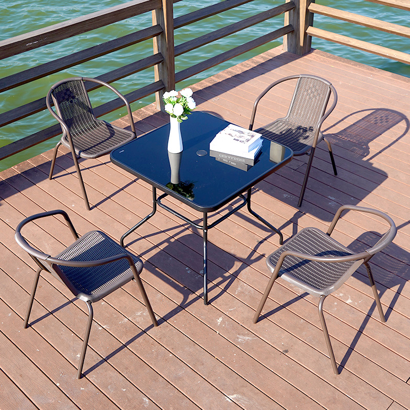 Net Red Outdoor Table And Chairs Villa Patio Small Balcony Fujii Chair Open Air With Umbrella Iron Art Cafe Waterproof Sunscreen Casual