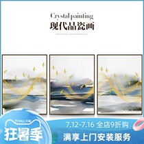 Light luxury living room decorative painting hanging painting sofa background wall decorative painting Crystal porcelain diamond-set triptych Living room modern and simple