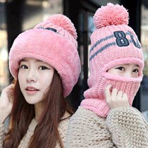 New hat female winter Korean version plus velvet thickened warm wool cap cycling windproof ear protection knitted hat conjoined cover