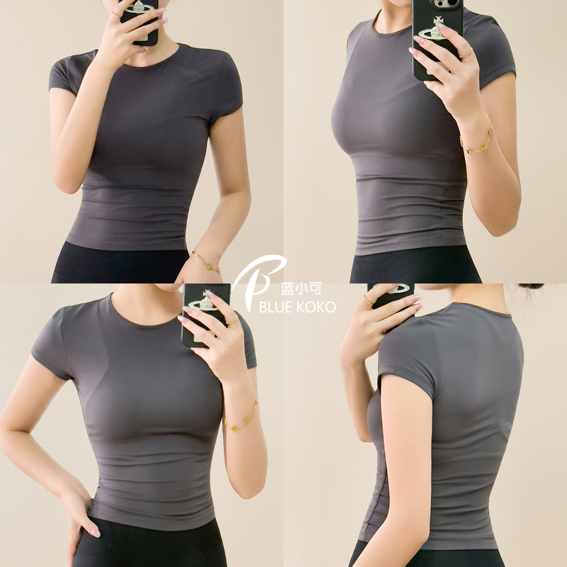 Blue Quick-Drying Slimming Waist-Cinching Yoga Clothes, Nude-Feeling Fitness Clothes, Breathable Sports Tops, Women's Short-Sleeved T-Shirts