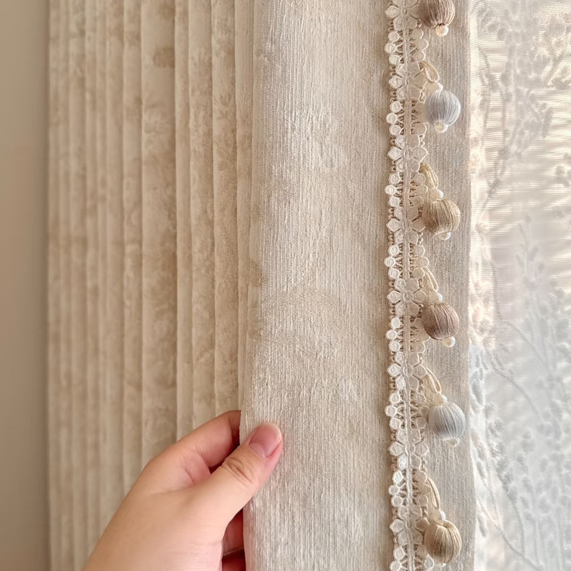 Morris Floral Curtain Lace Accessories Beads French Cream Style Curtain Head Decoration Light Luxury Splicing Lace M-979
