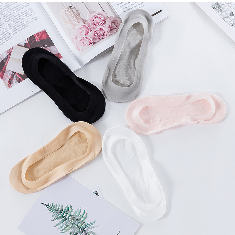 2 pairs of summer invisible socks women shallow mouth invisible non-slip pure cotton bottom socks ice silk seamless antibacterial deodorant invisible socks
