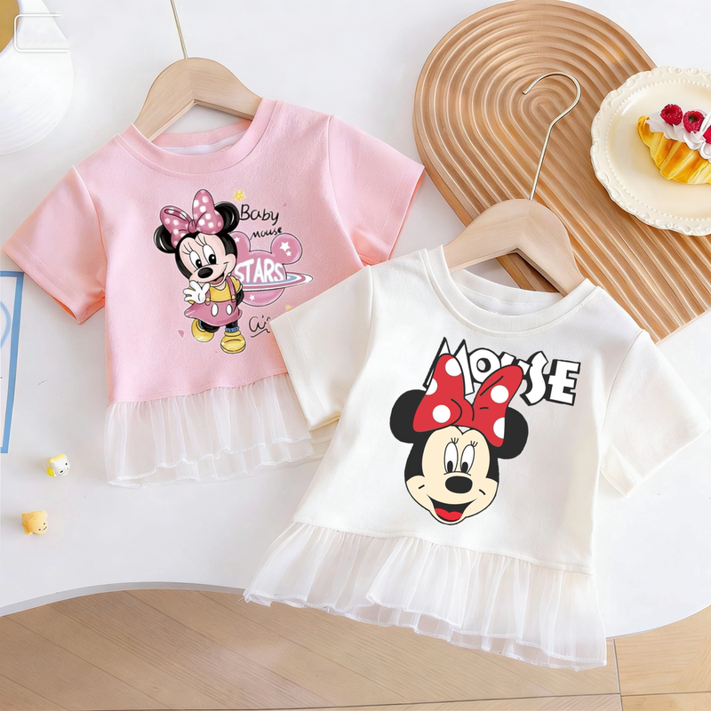 Girls' Summer Short-Sleeved T-Shirt 2026 Summer New Style Kidsren's Fashionable Cartoon Mouse Kidsren's Clothing Baby Half-Sleeved T-Shirt Skirt