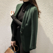 Canary kisser dark green suit jacket women slim thin temperament white long sleeve wool suit