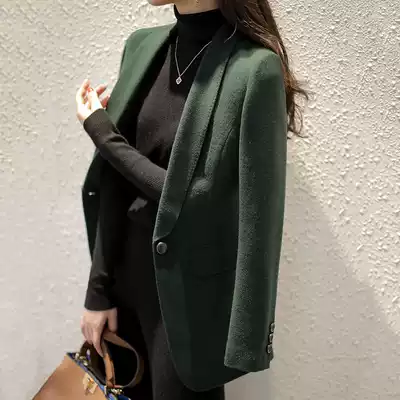 Canary kisser dark green suit jacket women slim thin temperament white long sleeve wool suit