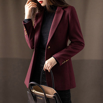 Canary kissy burgundy wool blazer womens temperament English casual woolen small suit top
