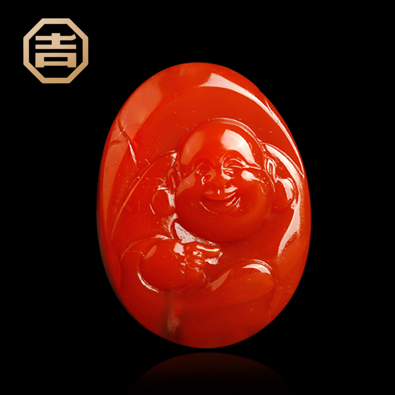 Ji Yongfa Yunnan Baoshan South Red Manau pendant finely carved persimmon red natural full of meat with a smile and a regular opening