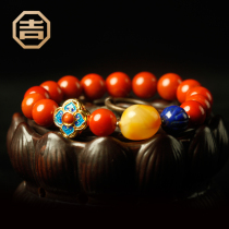 Ji Yongfa Liangshan South Red Agate Bracelet Bracelet Persimmon Red Natural Full Color Full Meat With Lapis Lazuli Beeswax