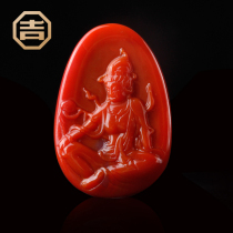 Ji Yongfa Sichuan Liangshan south red agate pendant finely carved persimmon red natural full color full flesh Guanzi Bodhisattva