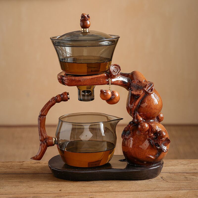 New Gourd-Shaped Glass Automatic Tea Set for Home Use, High-End Office Tea Brewing Pot, Lazy Magnetic Tea Infuser