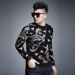 D winter new European goods trendy brand personalized printed half turtleneck velvet sweater for men thickened sweater warmer