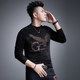 D Autumn fashion brand Eagle hot diamond jacquard velvet round neck sweater men's slim elastic skin-friendly bottoming shirt