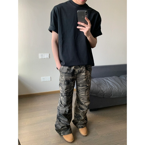 320 г серая футболка с плотным цветочным принтом на правое плечо, мужская футболка с небольшим вырезом, три иглы из чистого хлопка, с короткими рукавами, американская чистая посадка с половиной рукава