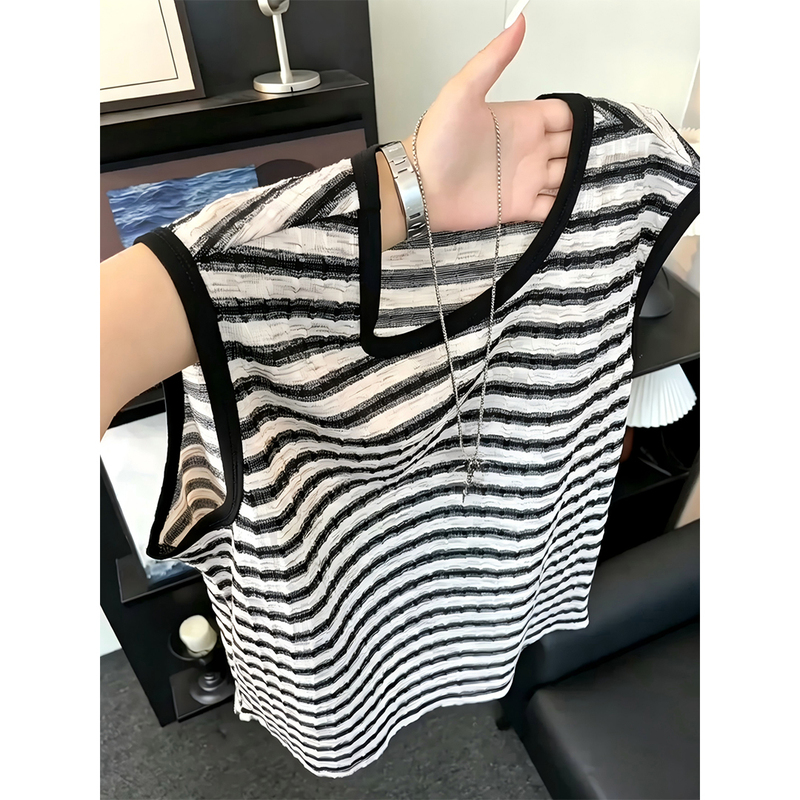 American Retro Striped Color-Blocked Vest for Men, Summer Lightweight Textured Sleeveless T-Shirt, Gym Sports Tank Top American Retro Striped Color-Blocked Vest for Men, Summer Lightweight Textured Sleeveless T-Shirt, Gym Sports Tank Top