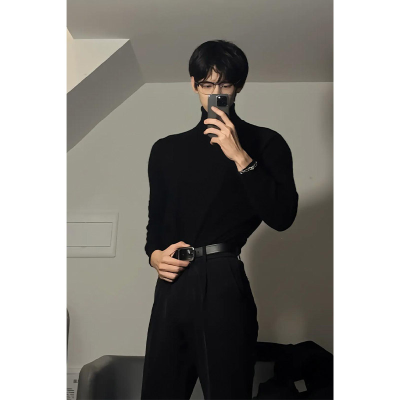 American-Style Black Turtleneck Sweater for Men, Autumn and Winter, Cool and Stylish, Slim Fit, Stretchy, Suitable for Wearing under a Suit, High-End Base Knitwear American-Style Black Turtleneck Sweater for Men, Autumn and Winter, Cool and Stylish, Slim Fit, Stretchy, Suitable for Wearing under a Suit, High-End Base Knitwear