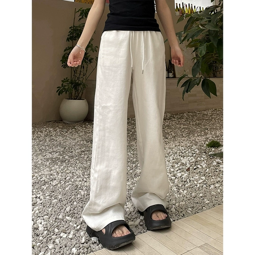 Летние тонкие штаны, оверсайз, свободный крой, из хлопка и льна