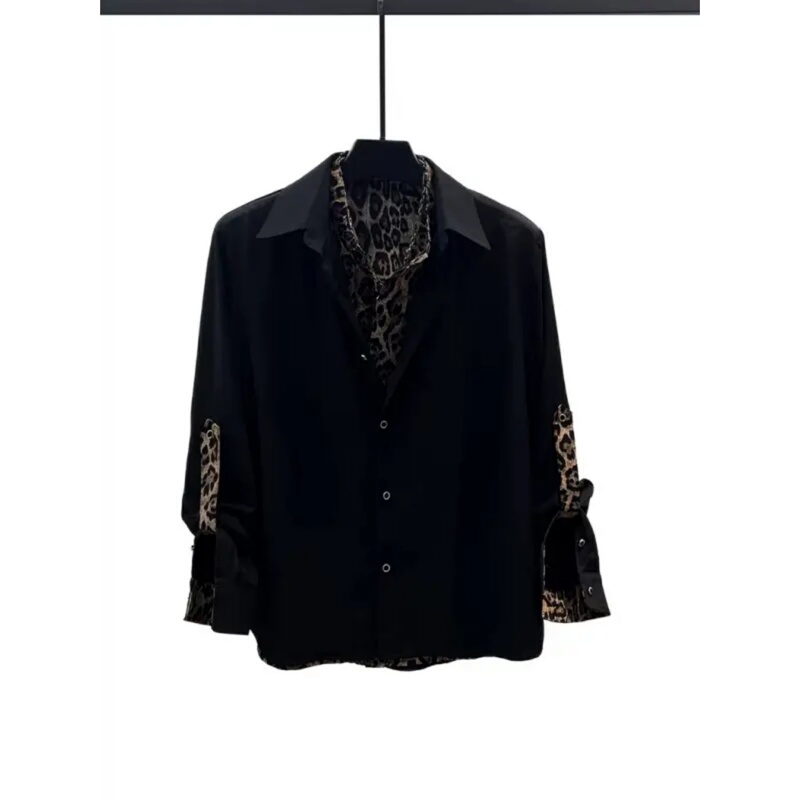 American-Style Faux Two-Piece Leopard Print Patchwork Shirt for Men, Autumn High-End Stylish Casual Long-Sleeve Shirt Jacket American-Style Faux Two-Piece Leopard Print Patchwork Shirt for Men, Autumn High-End Stylish Casual Long-Sleeve Shirt Jacket