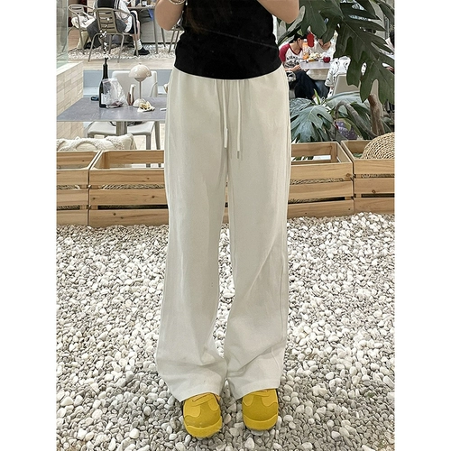 Летние тонкие штаны, оверсайз, свободный крой, из хлопка и льна