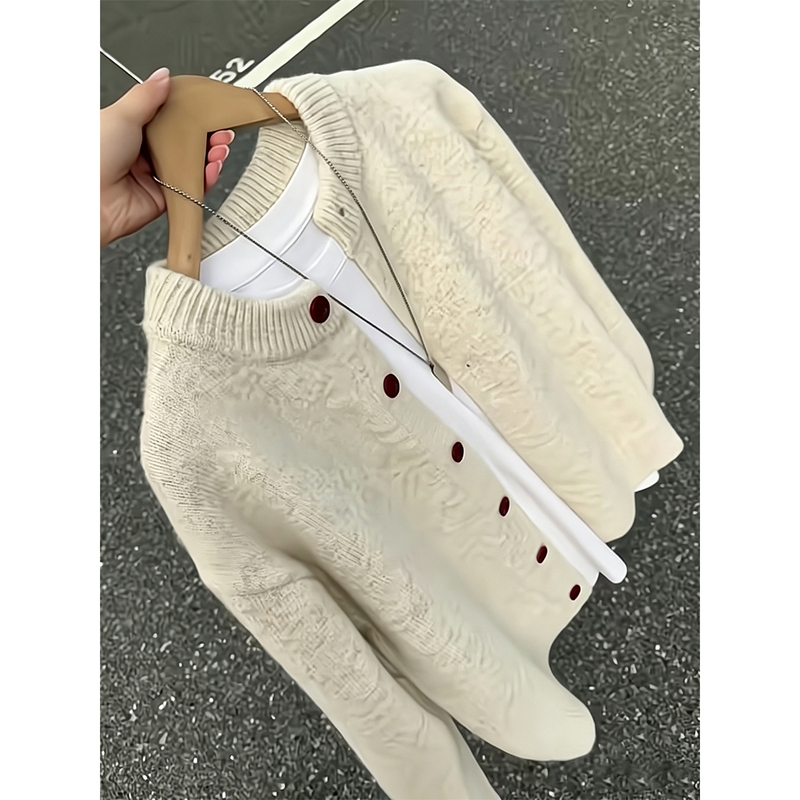 Khaki Round-Neck Cardigan Sweater for Men, Autumn American Retro Knitwear, Loose and Lazy Style, Casual Couple's Jacket