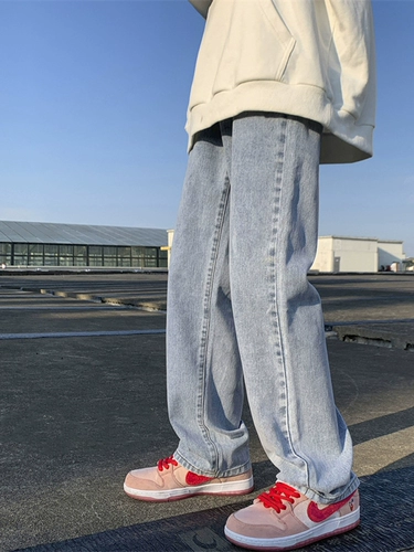 Штаны, белые демисезонные утепленные джинсы, в американском стиле, свободный прямой крой