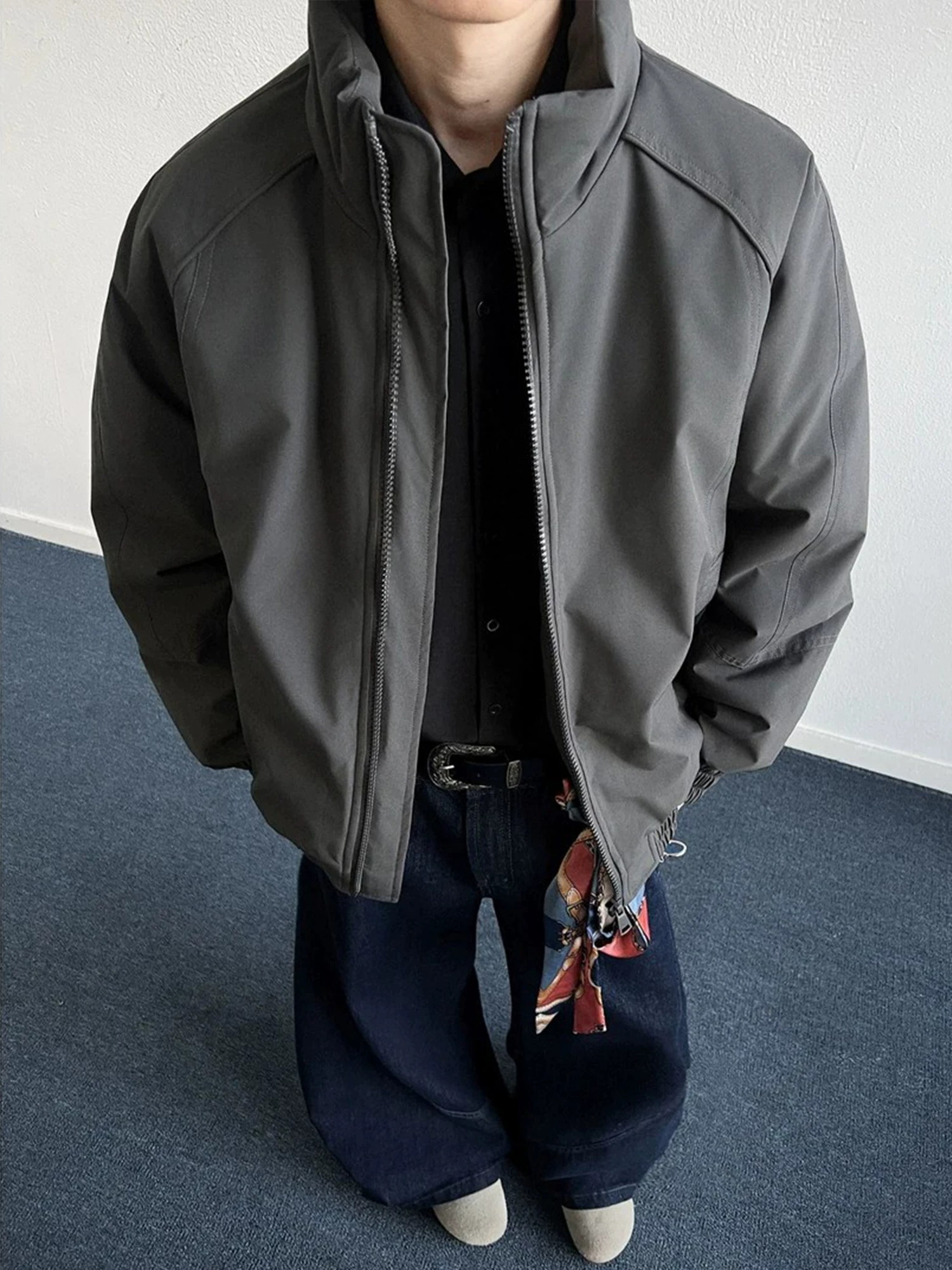 Short men's winter down jacket, American style